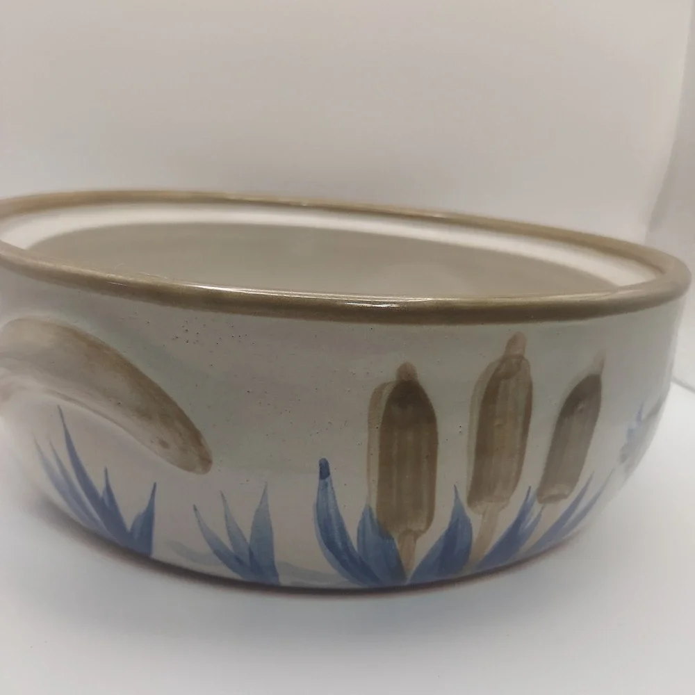 Louisville Stoneware Bowl Hand Painted Duckling and Cattails‎ Decor KY USA